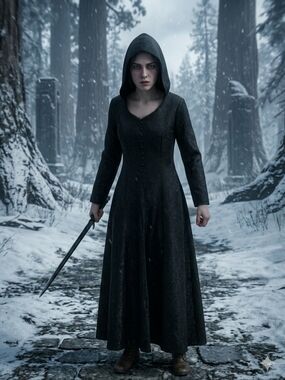 Gothic, Medieval, Black  Floral Patterned Hooded Dress/Robe Size M,